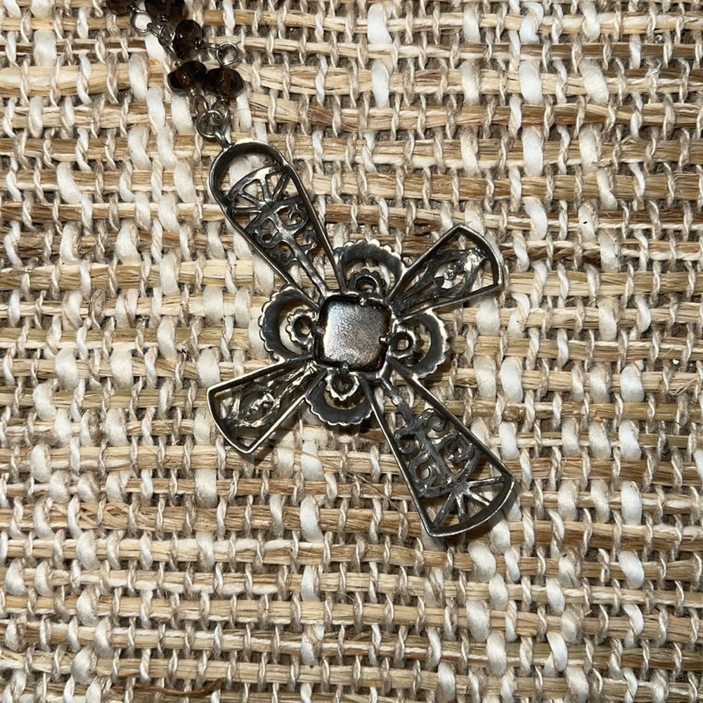 Silpada Smoky Quartz Marquessa Sterling Silver cross Necklace N2331 36” - Picture 4 of 5